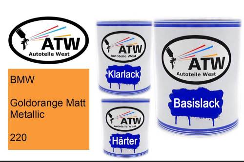 BMW, Goldorange Matt Metallic, 220: 1L Lackdose + 1L Klarlack + 500ml Härter - Set, von ATW Autoteile West.